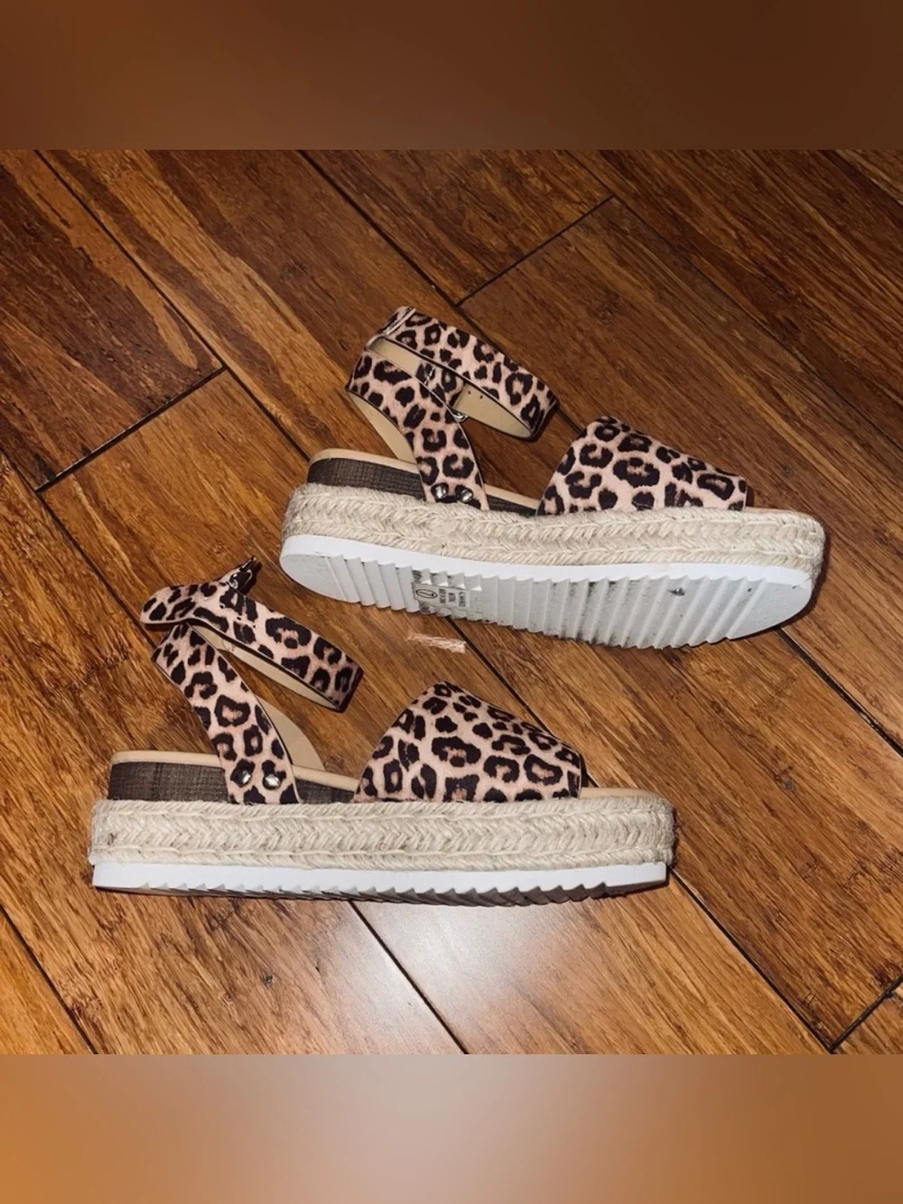 Adorable Soda Leopard Print Espadrille Wedge Sandal - Tan & Brown